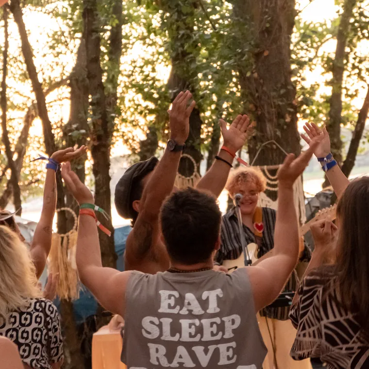 Hands in the air at sunset