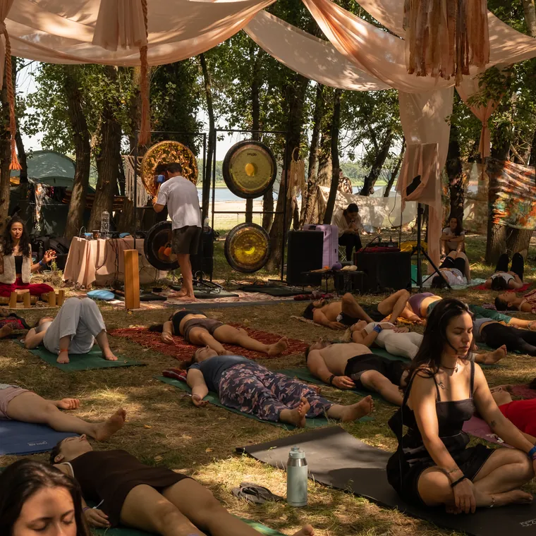 Yoga in the forest clearing